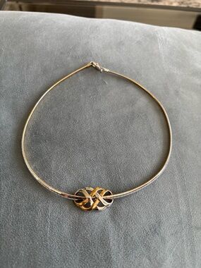 Elegant Two-Tone Gold Silver Knot Choker Necklace